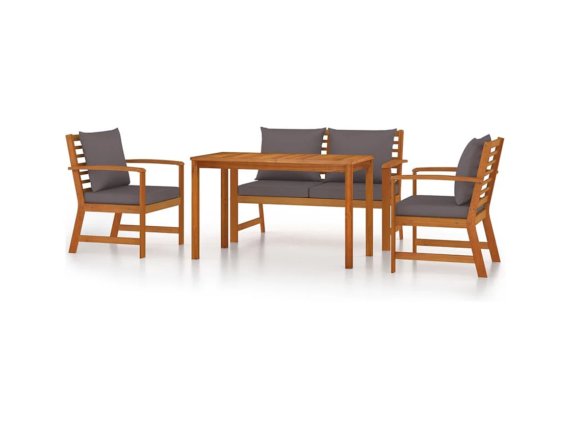 Set da Pranzo Giardino 4pz con Cuscini Legno Massello di Acacia