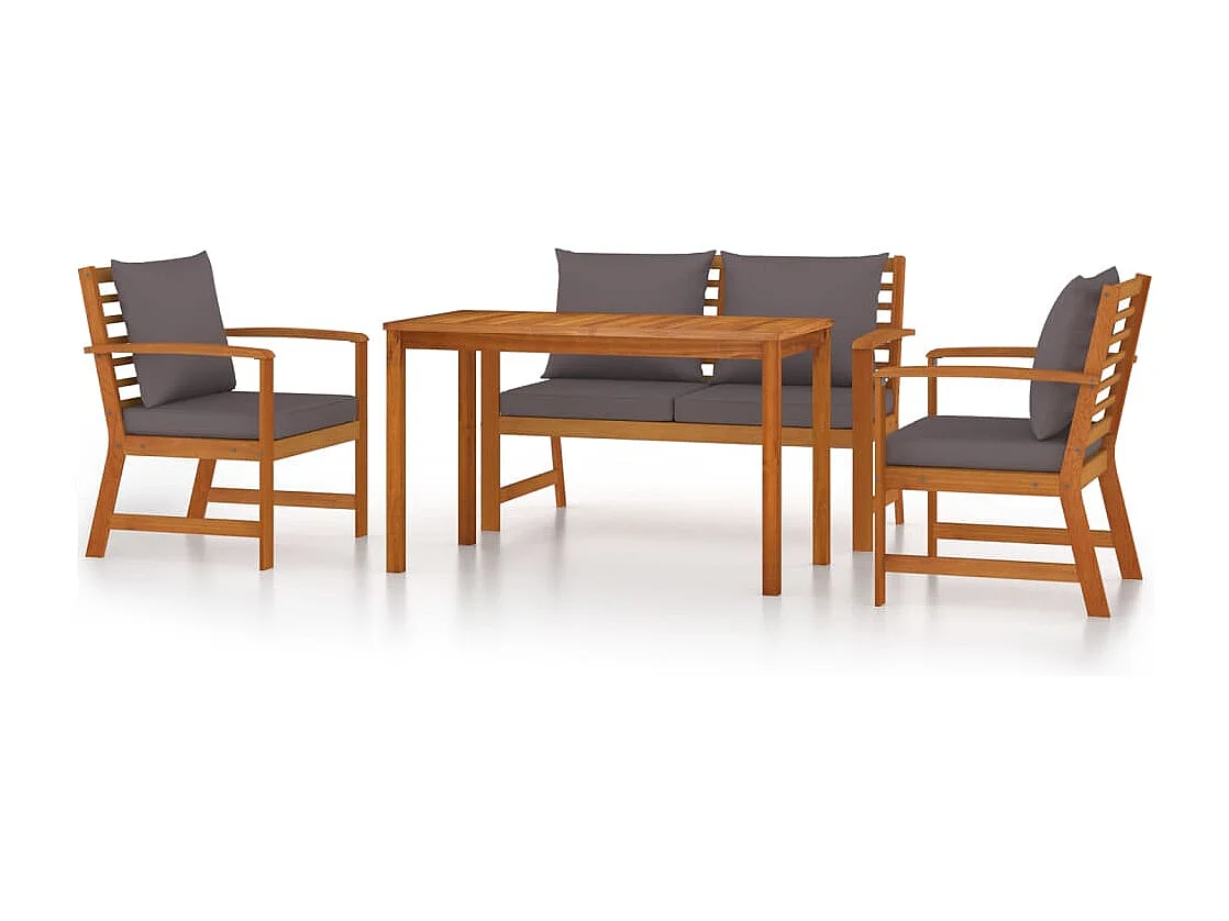 4 pcs conj. jantar jardim c/ almofadões madeira acácia maciça