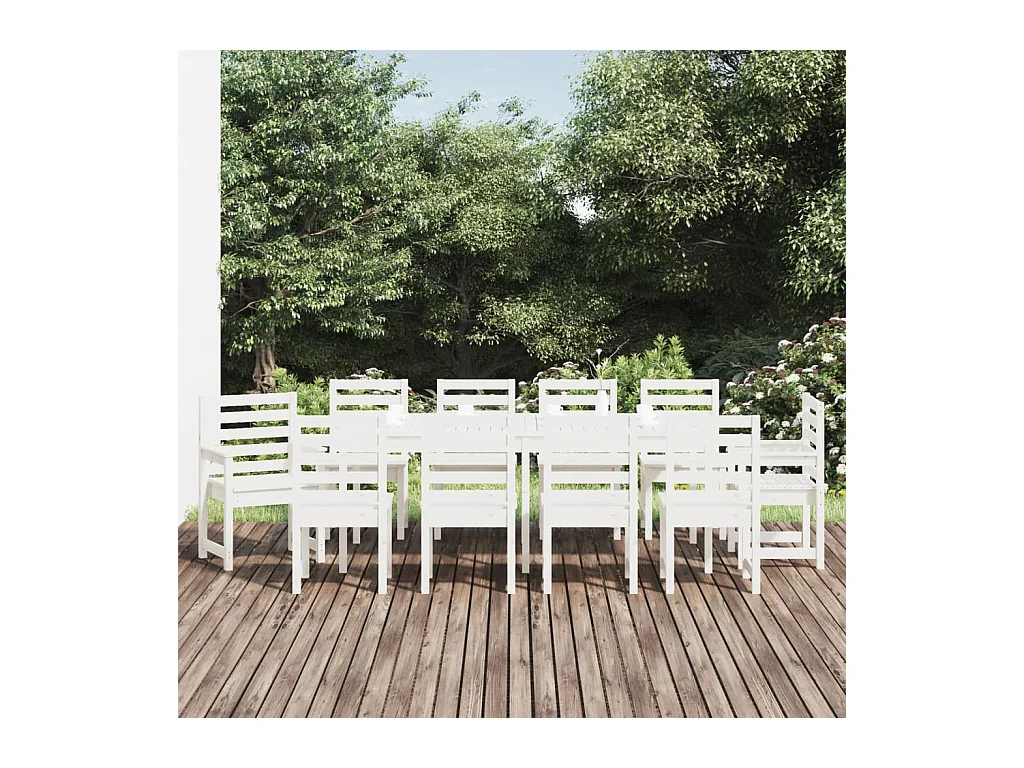 Ensemble à manger de jardin 11 pcs blanc bois massif de pin