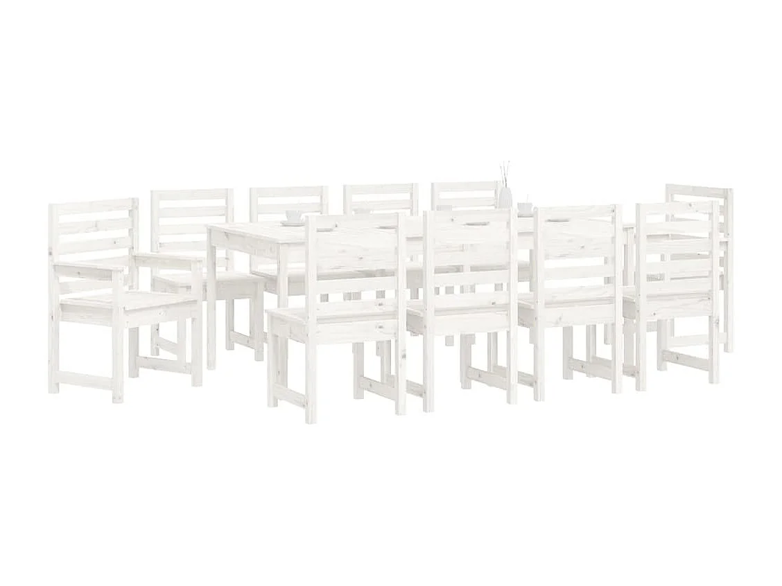 Ensemble à manger de jardin 11 pcs blanc bois massif de pin
