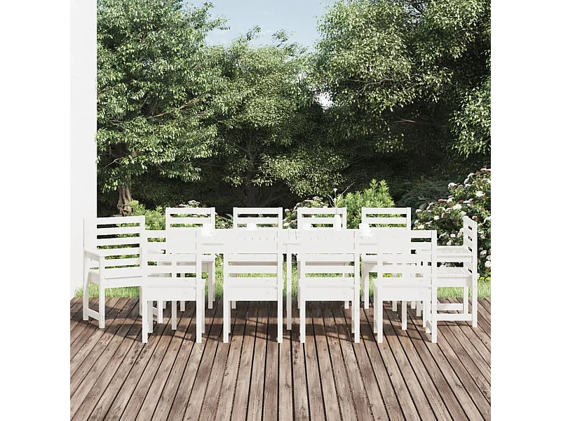 11-tlg. Garten-Essgruppe Weiß Massivholz Kiefer