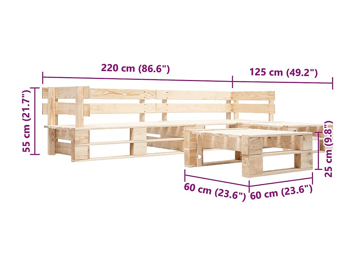 Canapés de jardin palette 4 pcs Naturel Bois