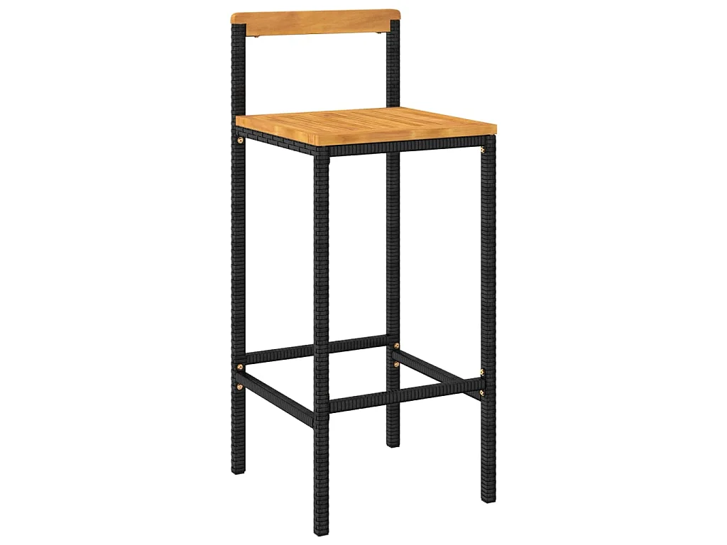 Set Bar Giardino 3 pz Nero Polyrattan e Legno Massello Acacia