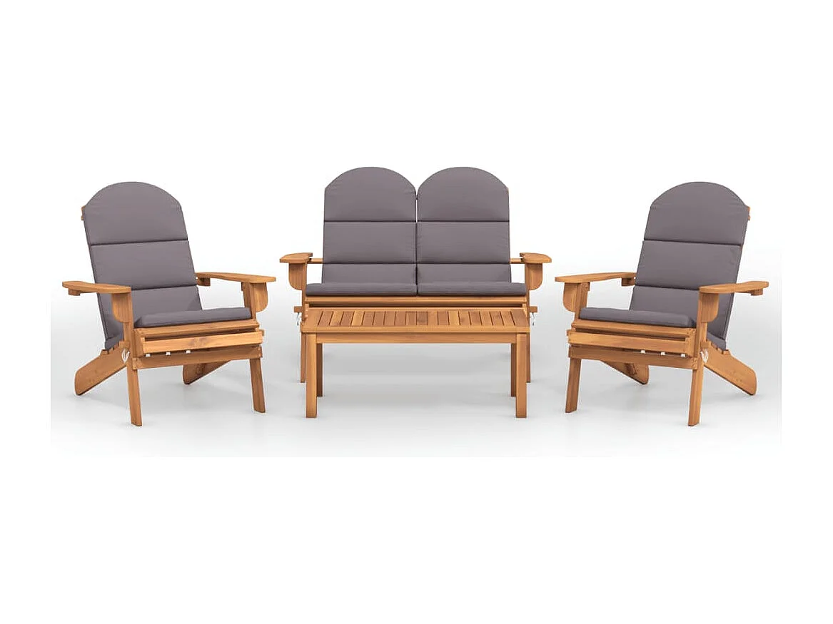 Ensemble de salon de jardin Adirondack 4 pcs bois acacia solide