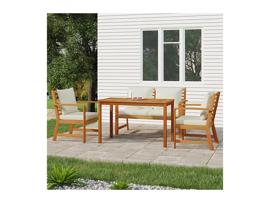 Juego comedor de jardín 4 pzas con cojines madera maciza acacia