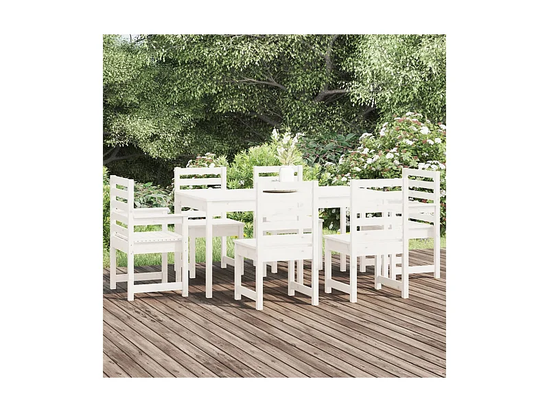 7-tlg. Garten-Essgruppe Weiß Massivholz Kiefer