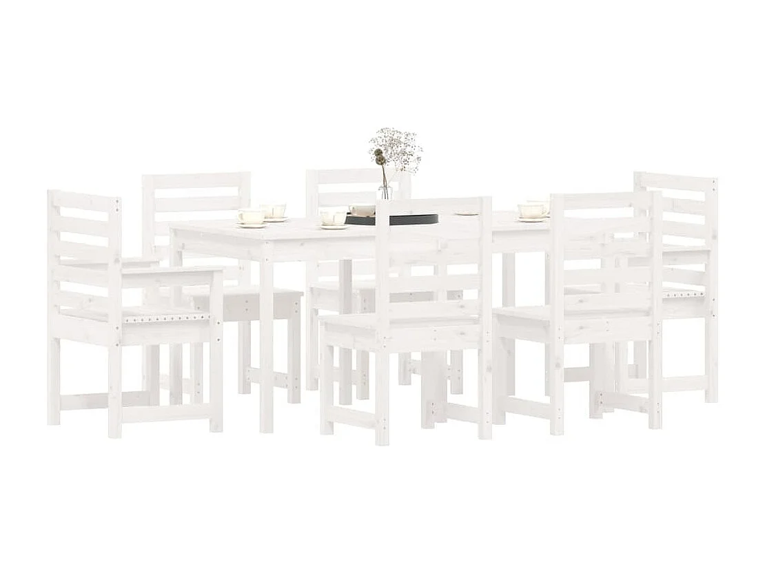 Ensemble à manger de jardin 7 pcs blanc bois massif de pin