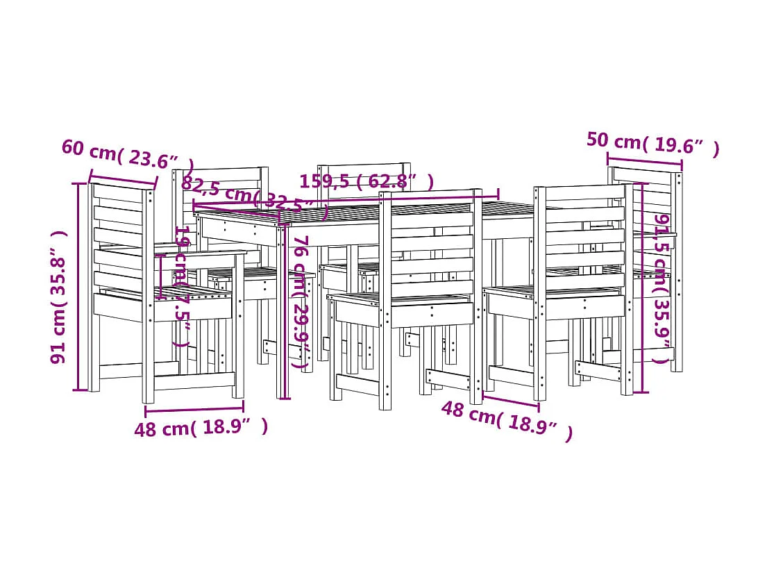7-delige Tuinset massief grenenhout wit