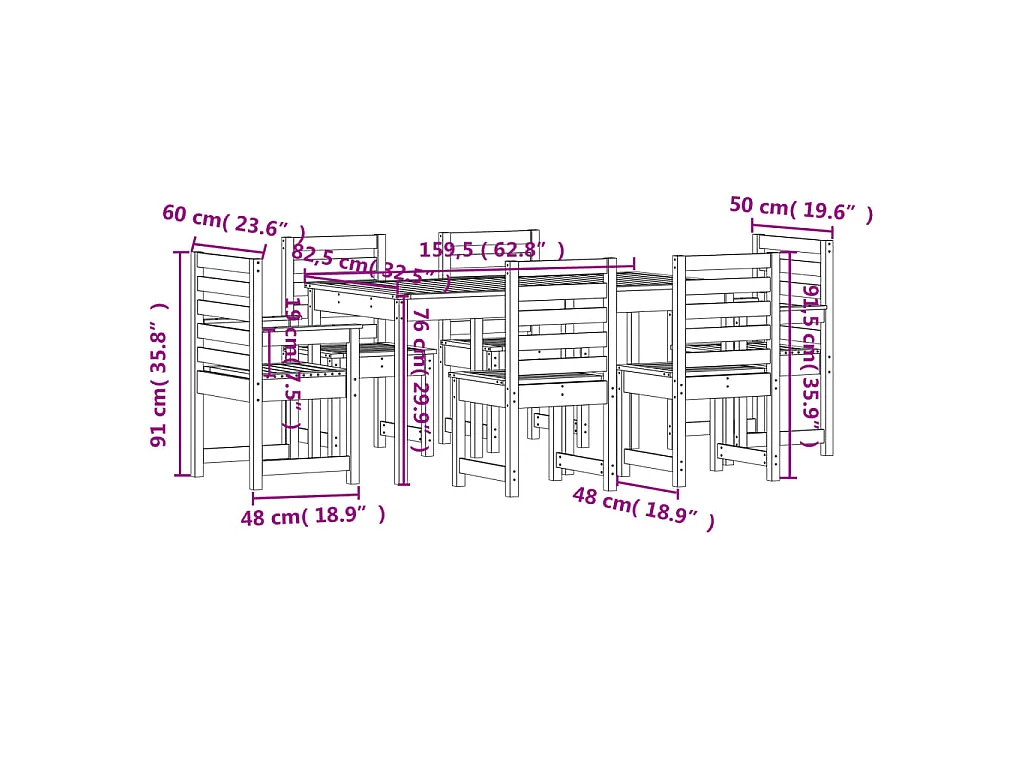 7-delige Tuinset massief grenenhout wit