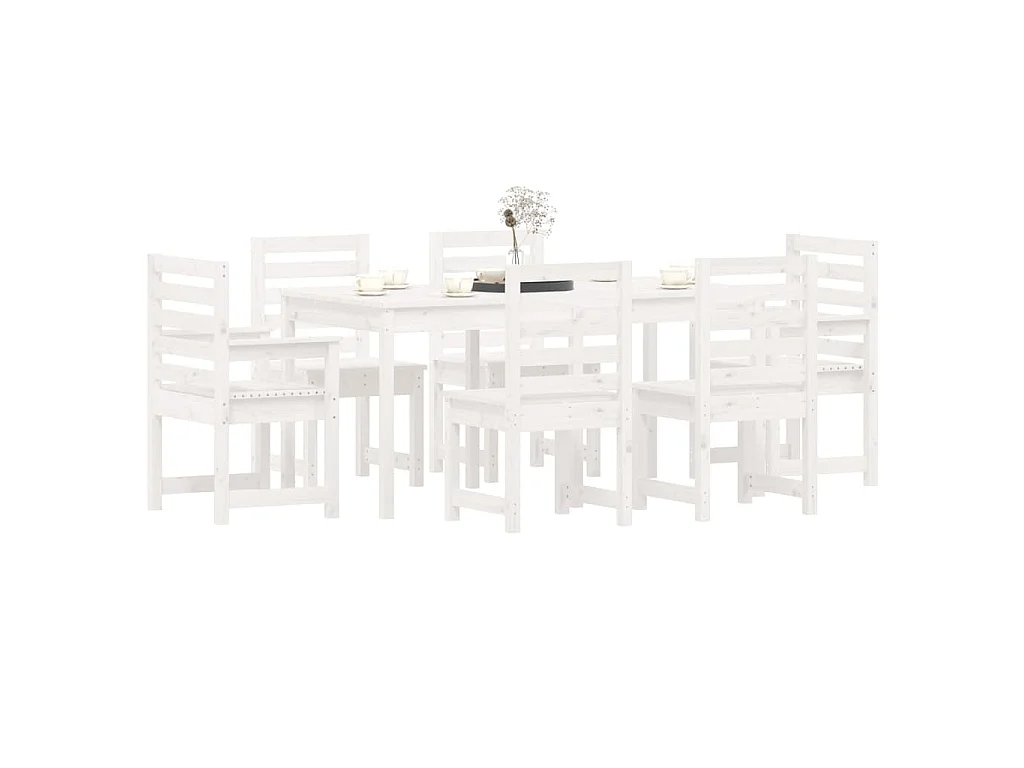 Ensemble à manger de jardin 7 pcs blanc bois massif de pin
