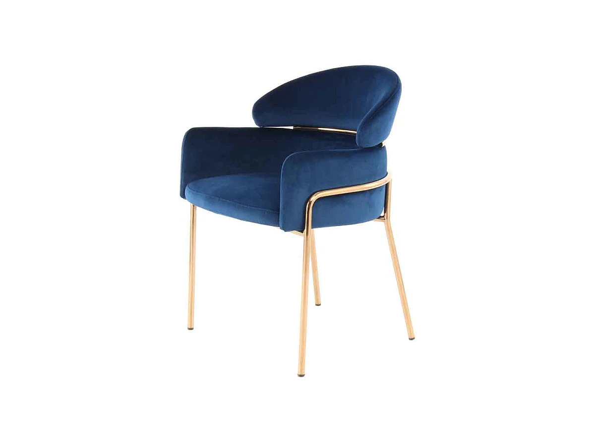 Chaise Design en Velours "Elva" Bleu & Rose Gold