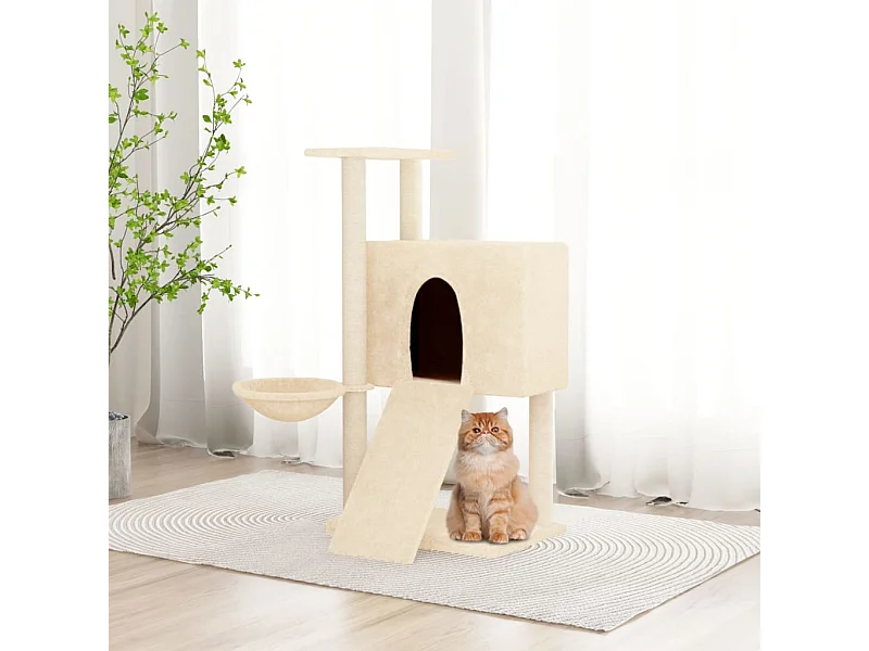 Kattenmeubel met sisal krabpalen 96 cm crèmekleurig