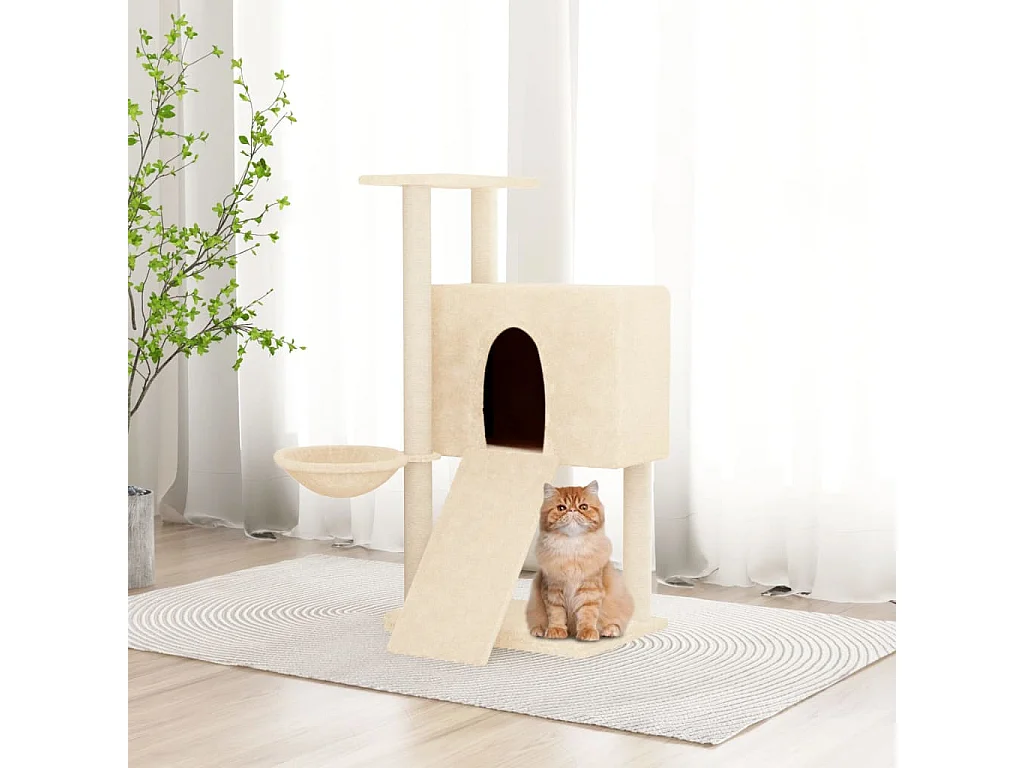 Kattenmeubel met sisal krabpalen 96 cm crèmekleurig