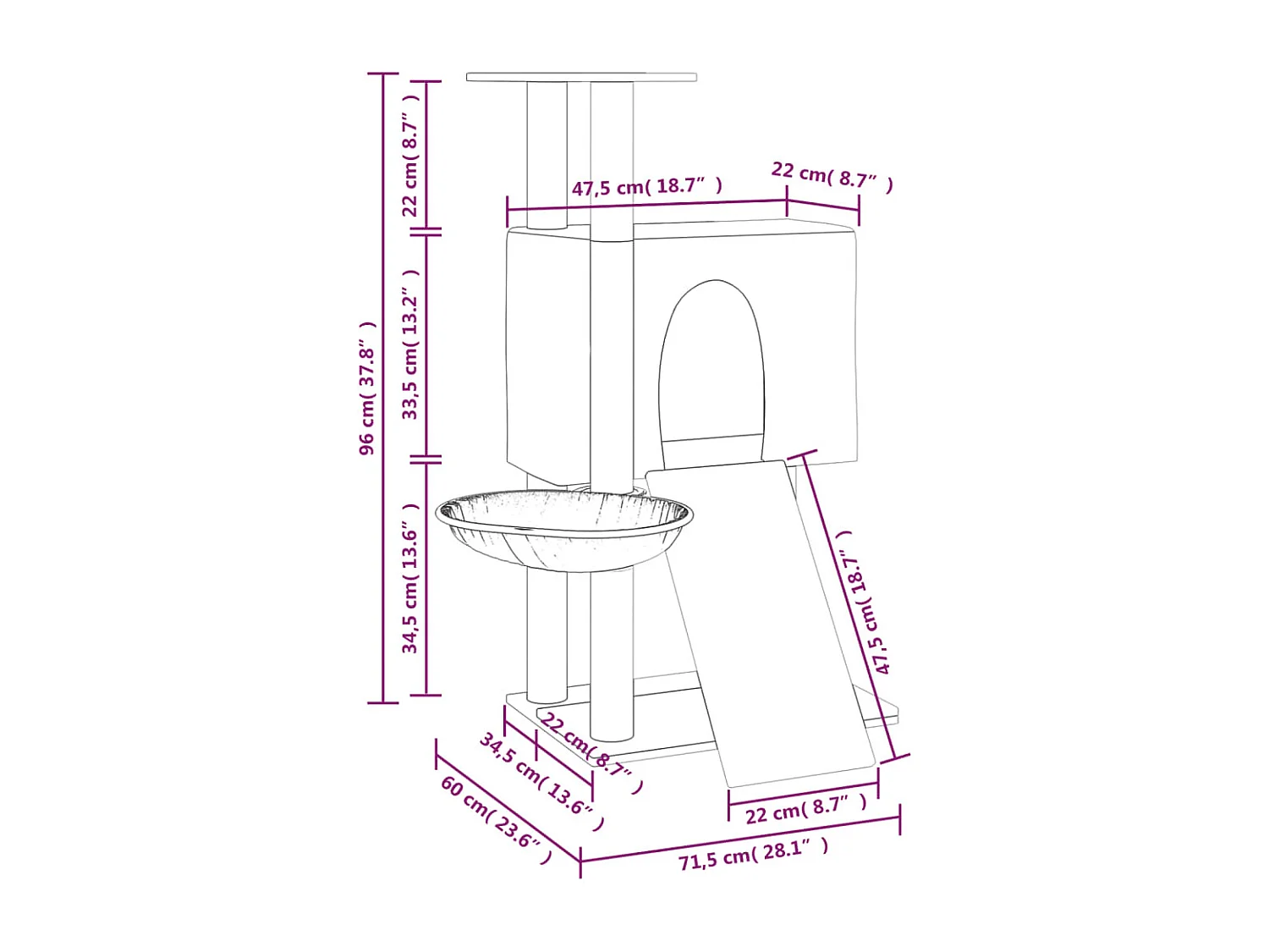 Kratzbaum mit Sisal-Kratzsäulen Dunkelgrau 96 cm