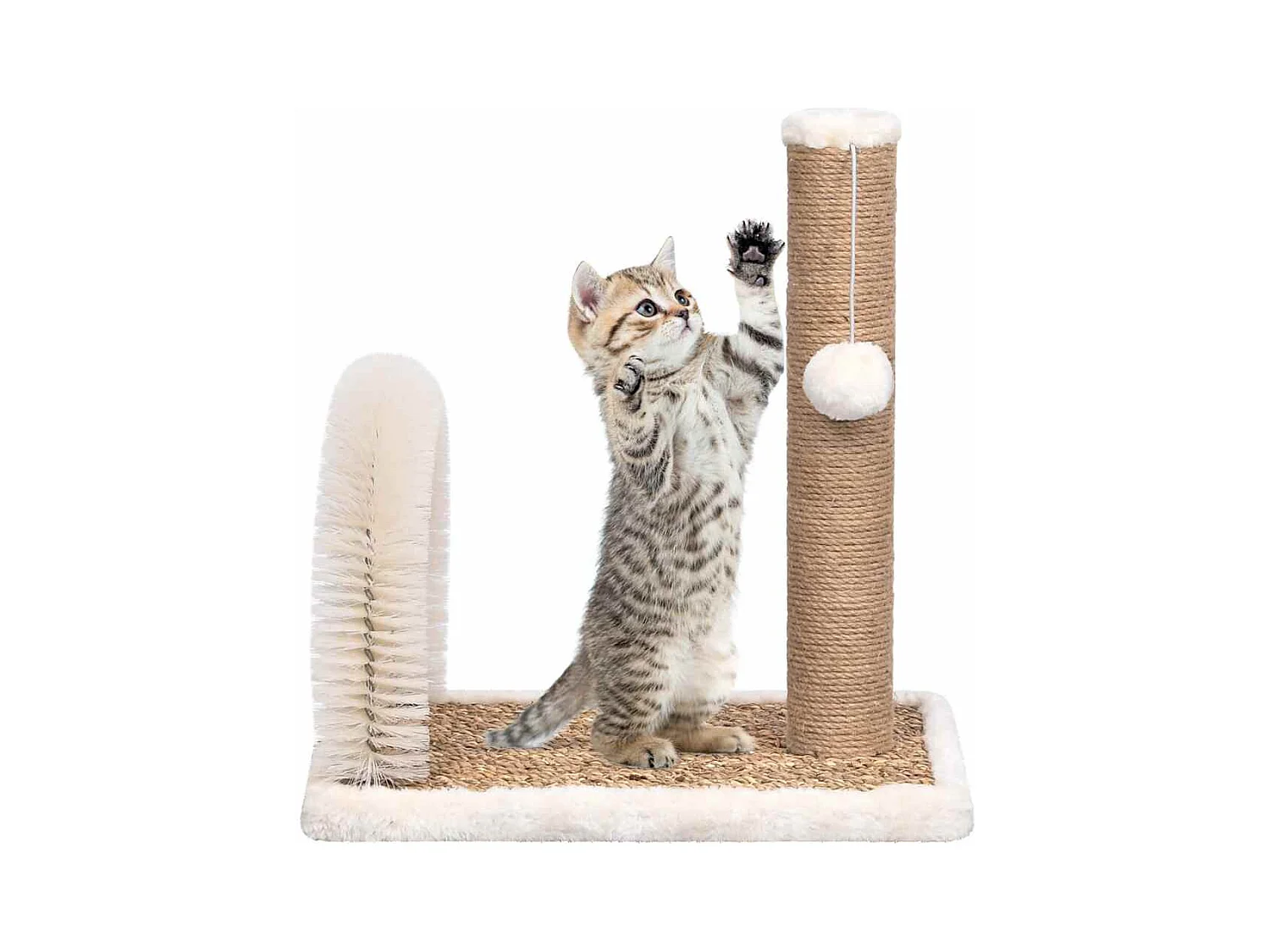 Arbre à chat avec brosse de toilettage en arche et grattoir