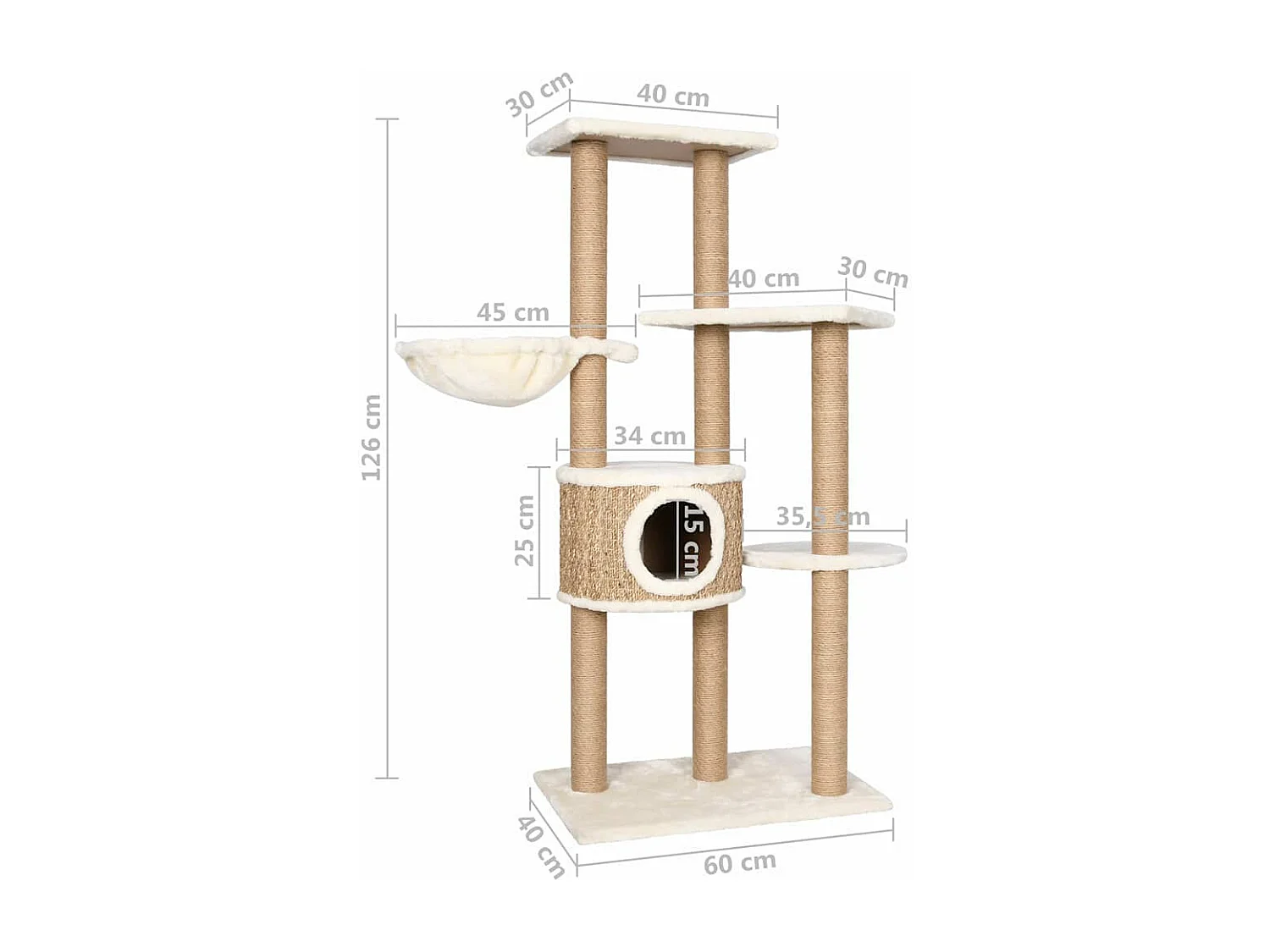 Árbol para gatos con poste rascador 126 cm hierba marina