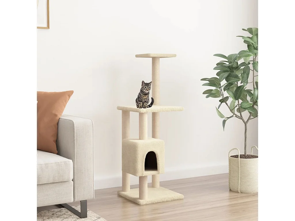 Árvore para gatos c/ postes arranhadores sisal 104 cm cor creme