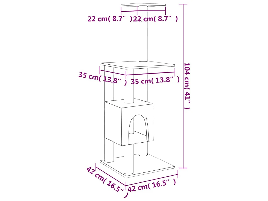 Árvore para gatos c/ postes arranhadores sisal 104 cm cor creme