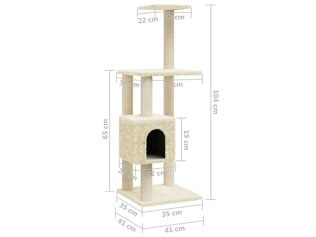 Árvore para gatos c/ postes arranhadores sisal 104 cm cor creme