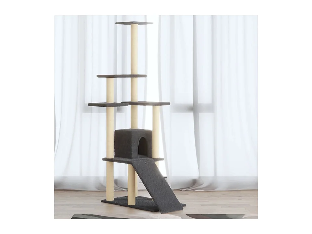 Arbre à chat avec griffoirs en sisal Gris foncé 155 cm