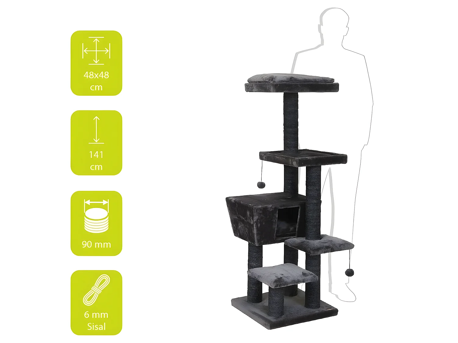 Arbre à chat North Dakota 48x48x141 cm Gris