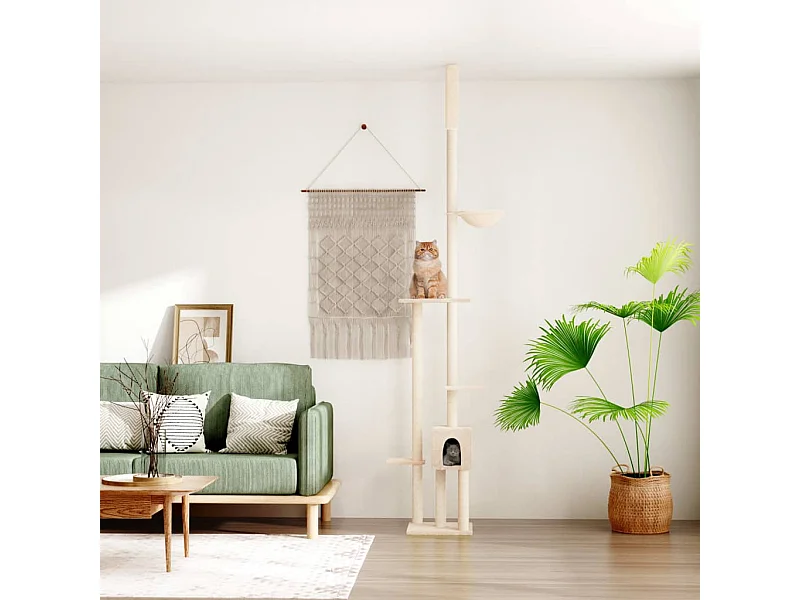 Árvore p/ gatos altura ajustável chão-teto 258,5-284,5 cm creme