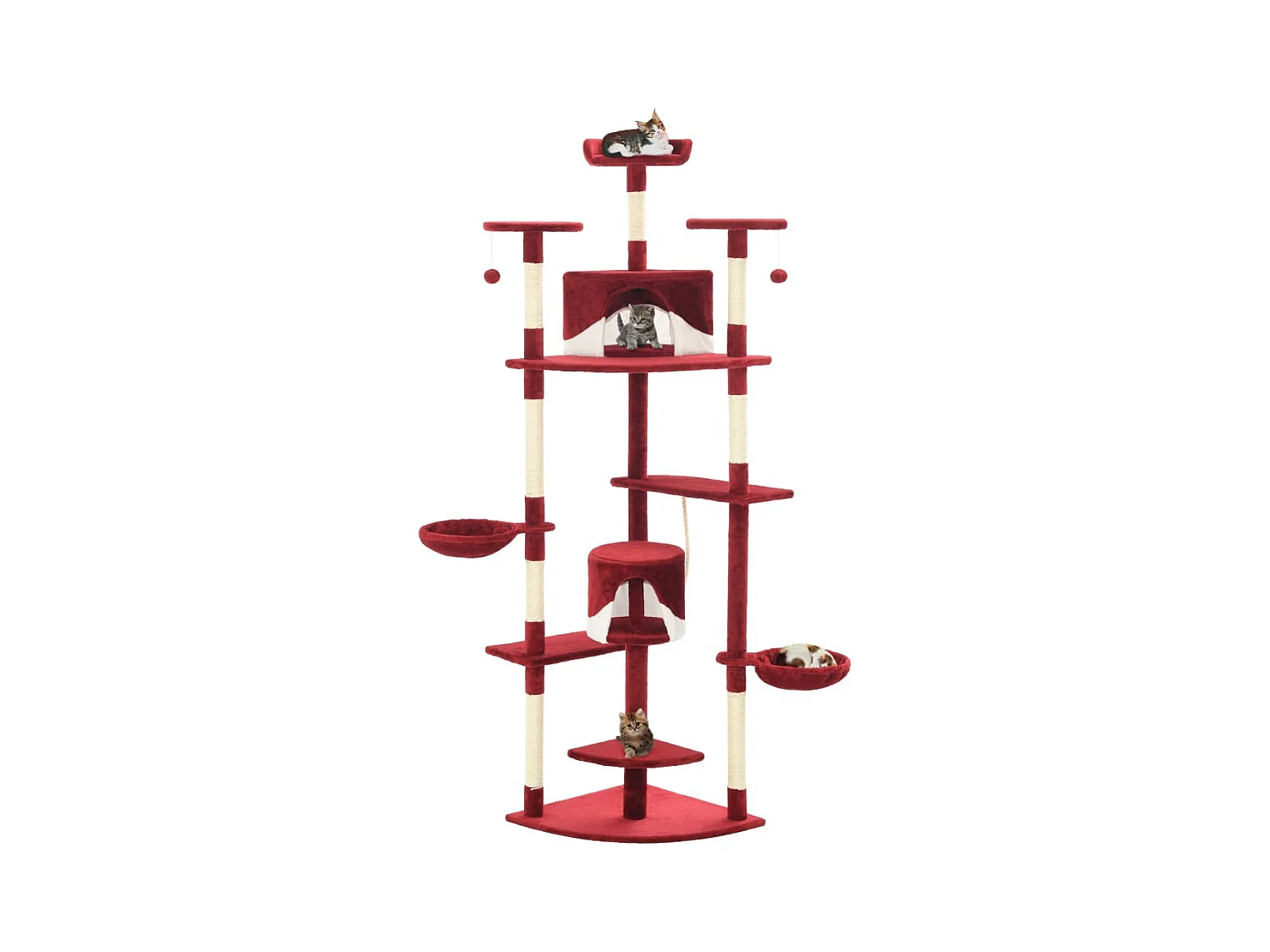 Arbre à chat avec griffoirs en sisal 203 cm Rouge et Blanc