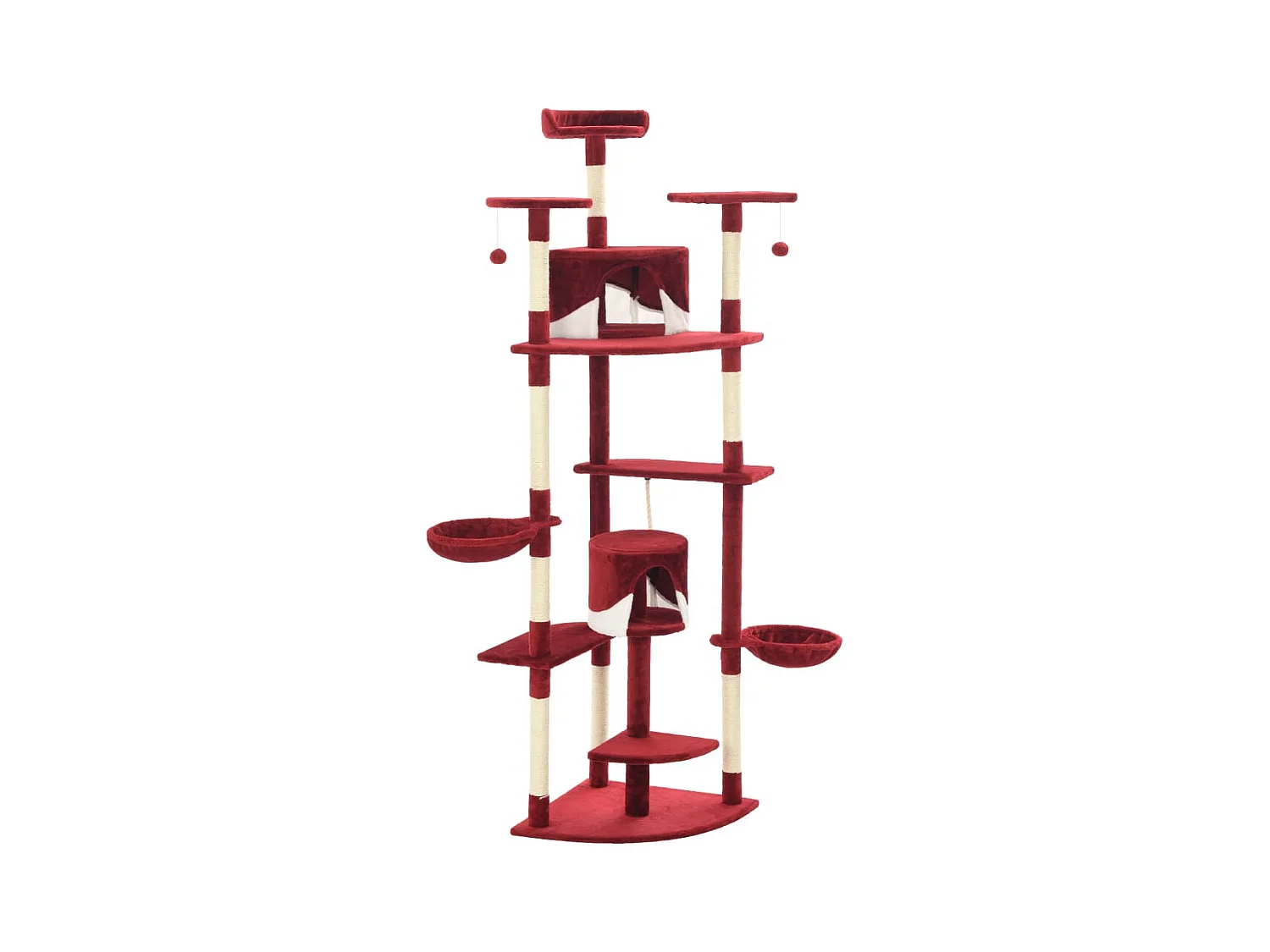 Katzen-Kratzbaum mit Sisal-Kratzsäulen 203 cm Rot und Weiß