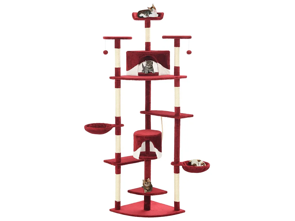 Katzen-Kratzbaum mit Sisal-Kratzsäulen 203 cm Rot und Weiß
