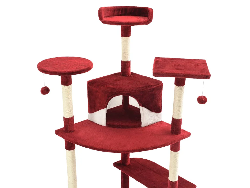 Arbre à chat avec griffoirs en sisal 203 cm Rouge et Blanc