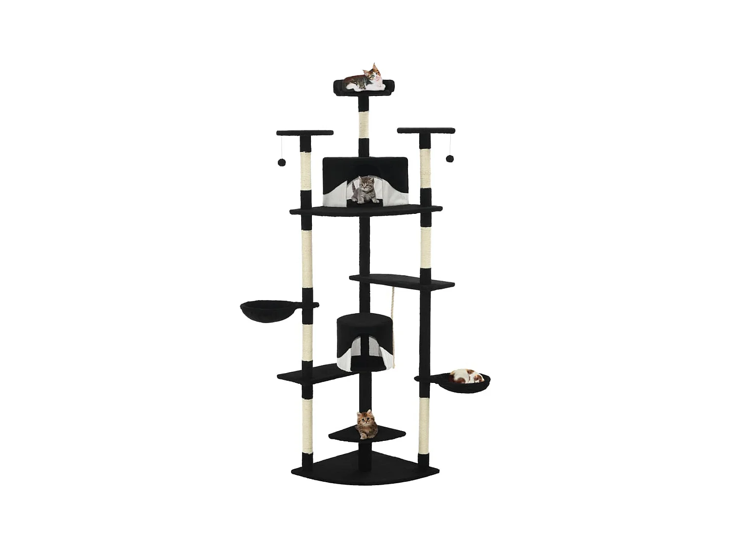 Arbre à chat avec griffoirs en sisal 203 cm noir et blanc