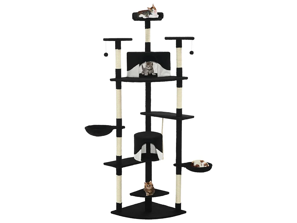 Katzen-Kratzbaum mit Sisal-Kratzsäulen 203 cm Schwarz und Weiß