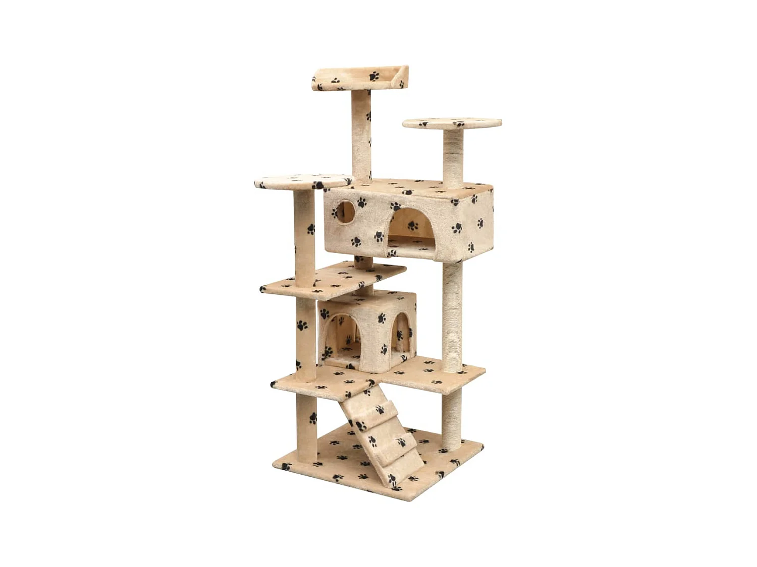 Arbre à chat et griffoir Sisal 125cm Empreintes de pattes Beige