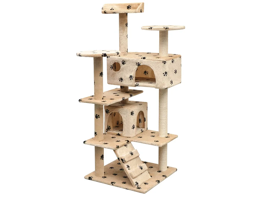 Arbre à chat et griffoir Sisal 125cm Empreintes de pattes Beige