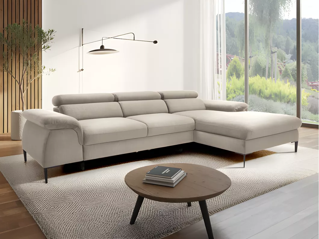 Kauf Unique Ecksofa mit Schlaffunktion - Ecke rechts - Samt - Beige - SEPINA von Pascal Morabito