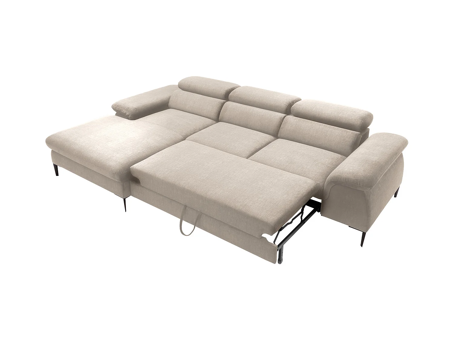Venstre hjørnesofa, konvertibel i beige fløjl SEPINA af Pascal Morabito