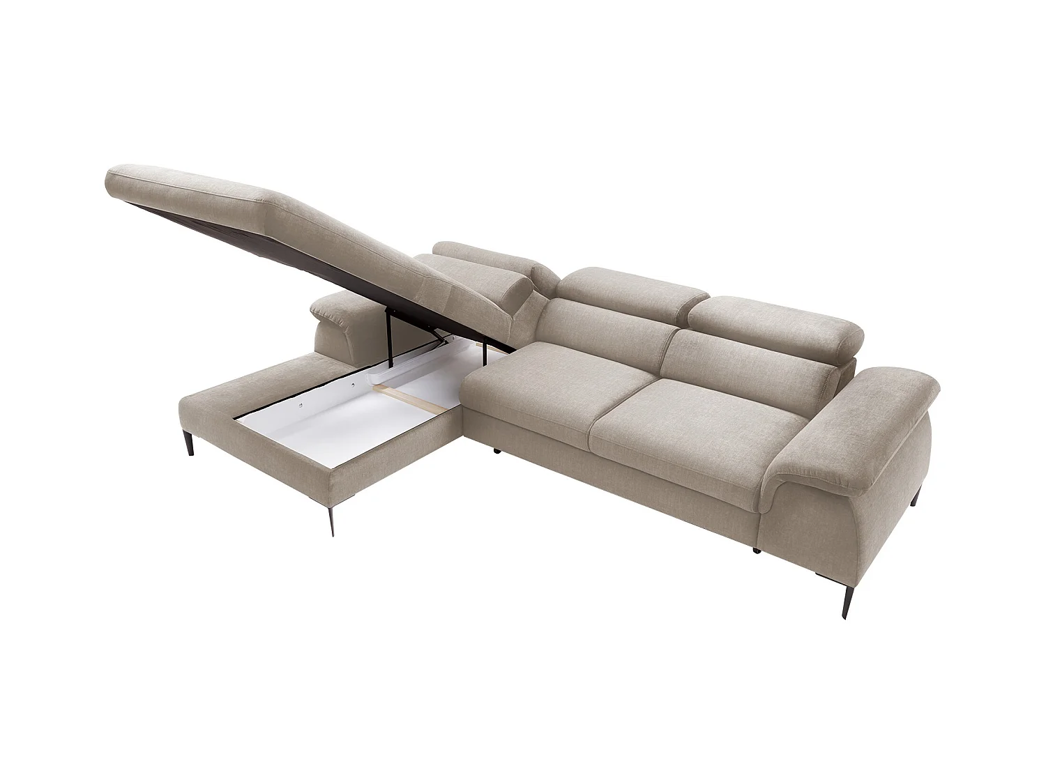 Venstre hjørnesofa, konvertibel i beige fløjl SEPINA af Pascal Morabito