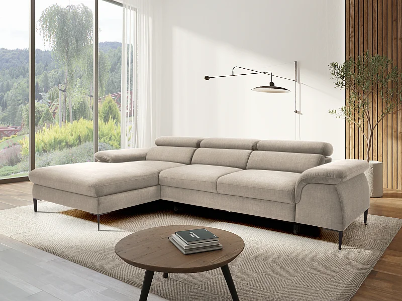 Ecksofa mit Schlaffunktion - Ecke links - Samt - Beige - SEPINA von Pascal Morabito