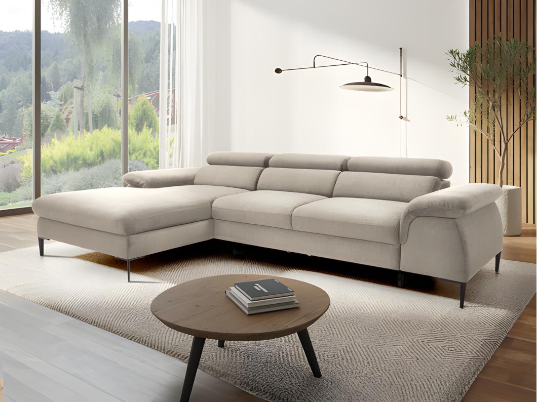 Sofá cama esquinero izquierda de terciopelo beige SEPINA de Pascal Morabito