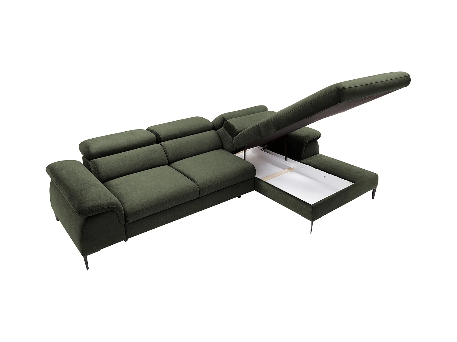 Canapé d'angle droit convertible droit en velours vert SEPINA de Pascal Morabito