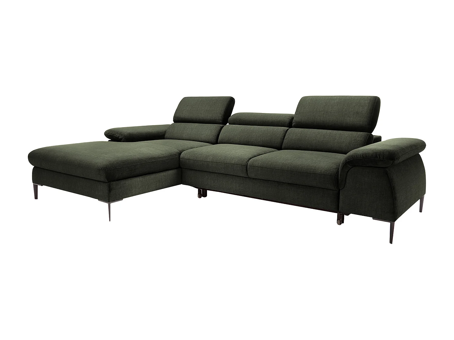 Kanapa narożna lewostronna rozkładana z zielonego weluru - SEPINA Pascala Morabito