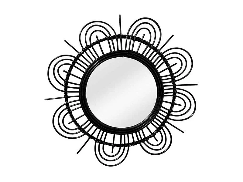 Miroir Mural Design en Rotin "Aina" 51cm Noir