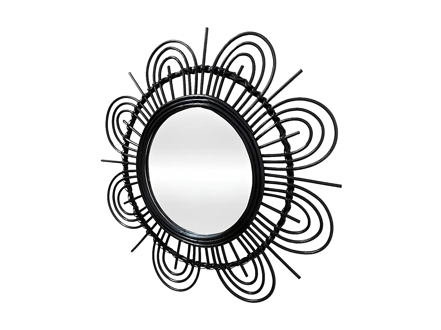 Miroir Mural Design en Rotin "Aina" 51cm Noir