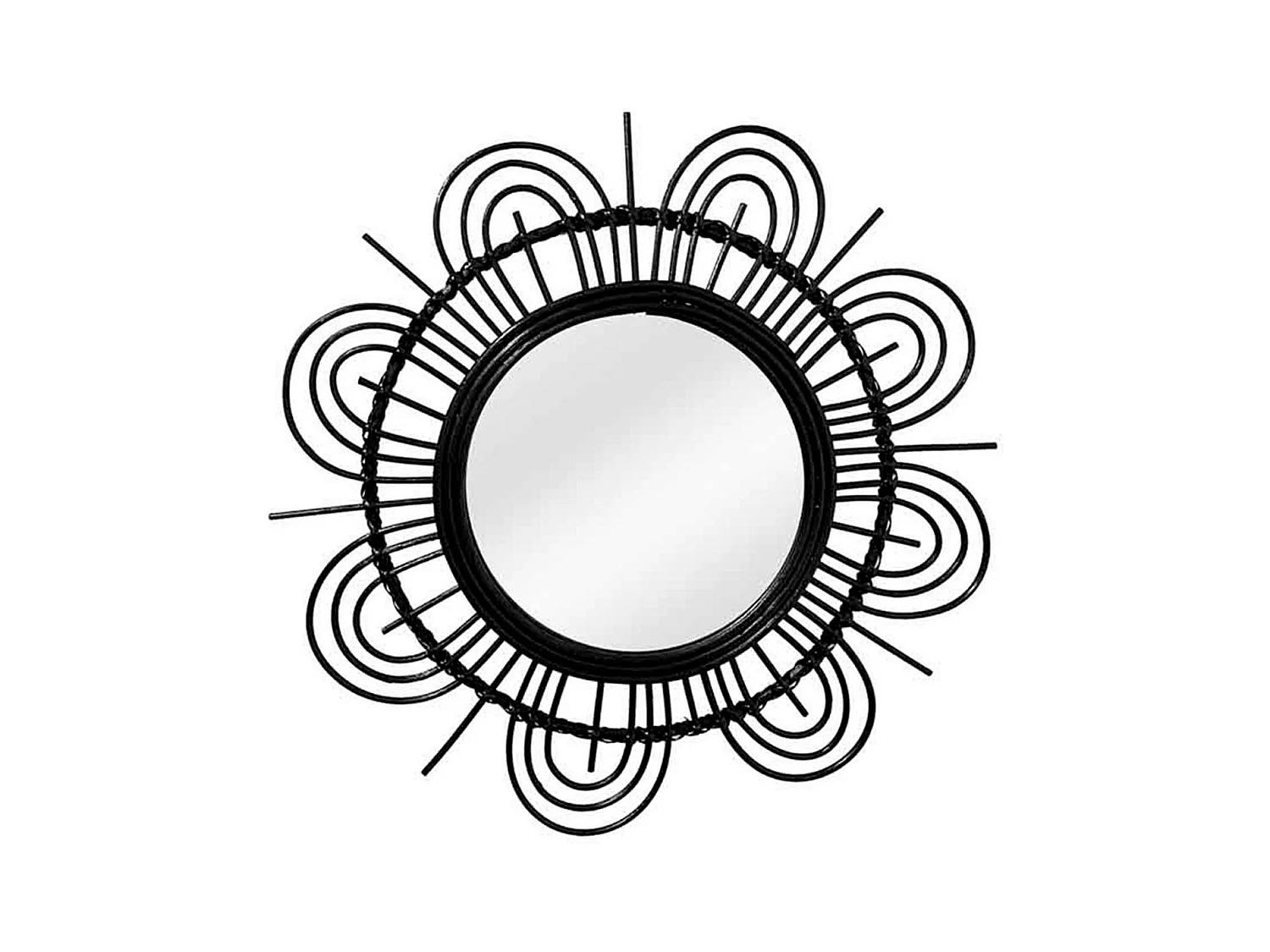 Miroir Mural Design en Rotin "Aina" 51cm Noir