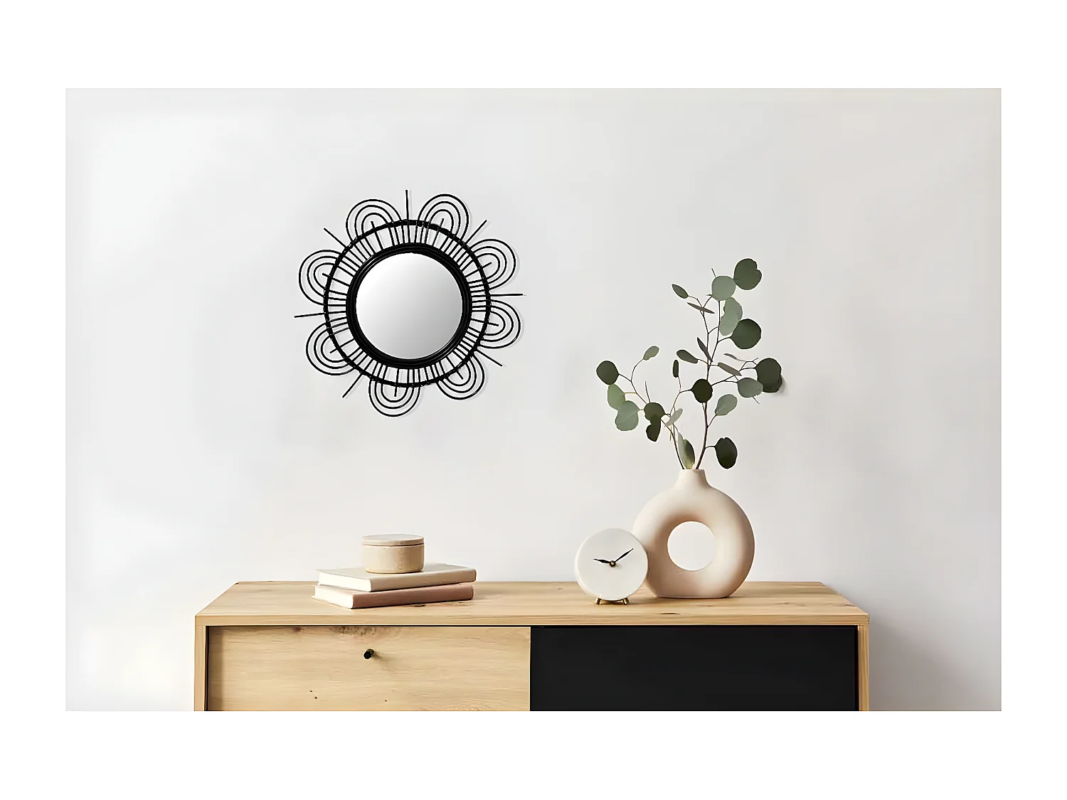 Miroir Mural Design en Rotin "Aina" 51cm Noir