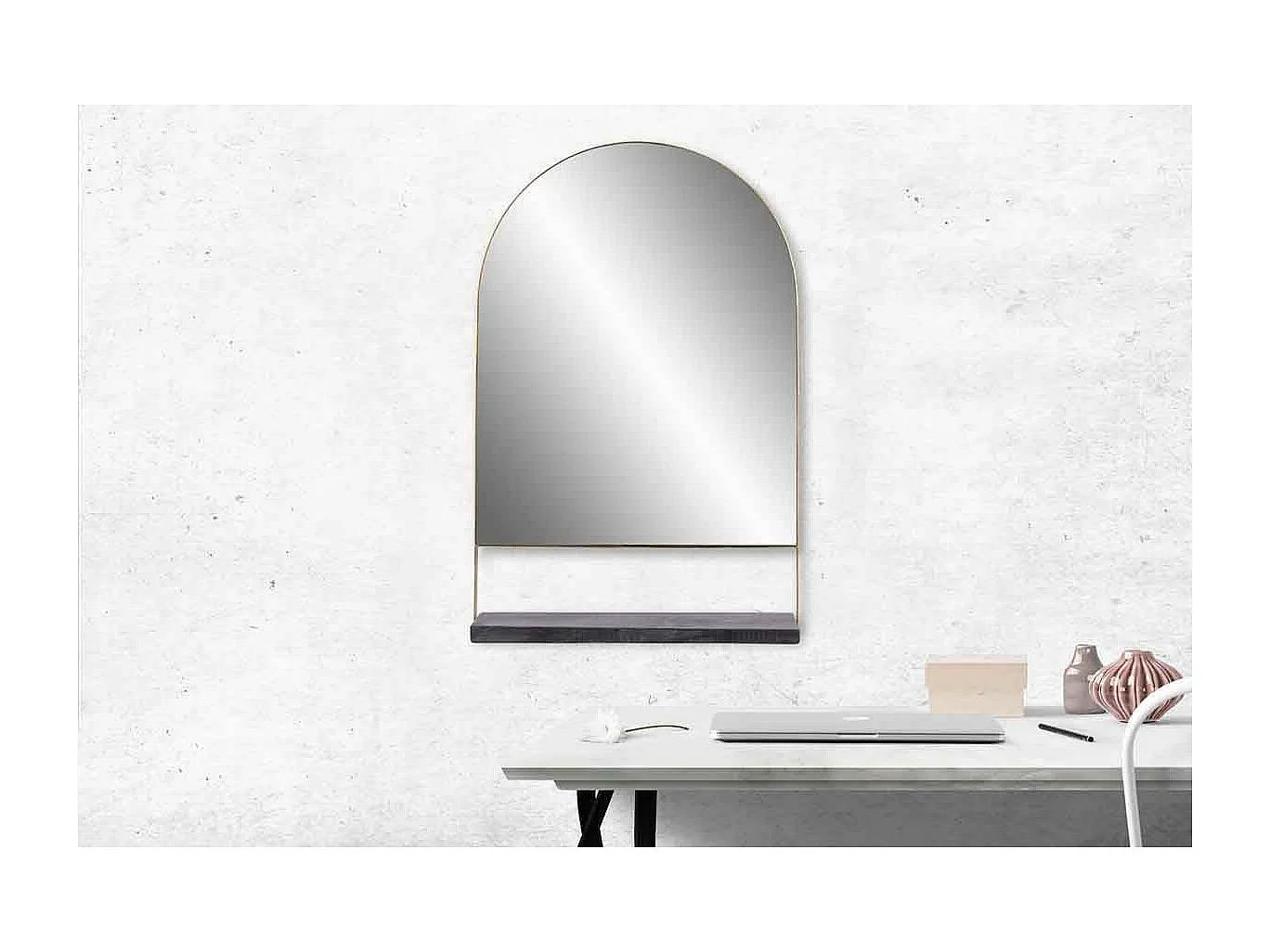 Miroir Mural & Étagère Design "Doha" 69cm Noir