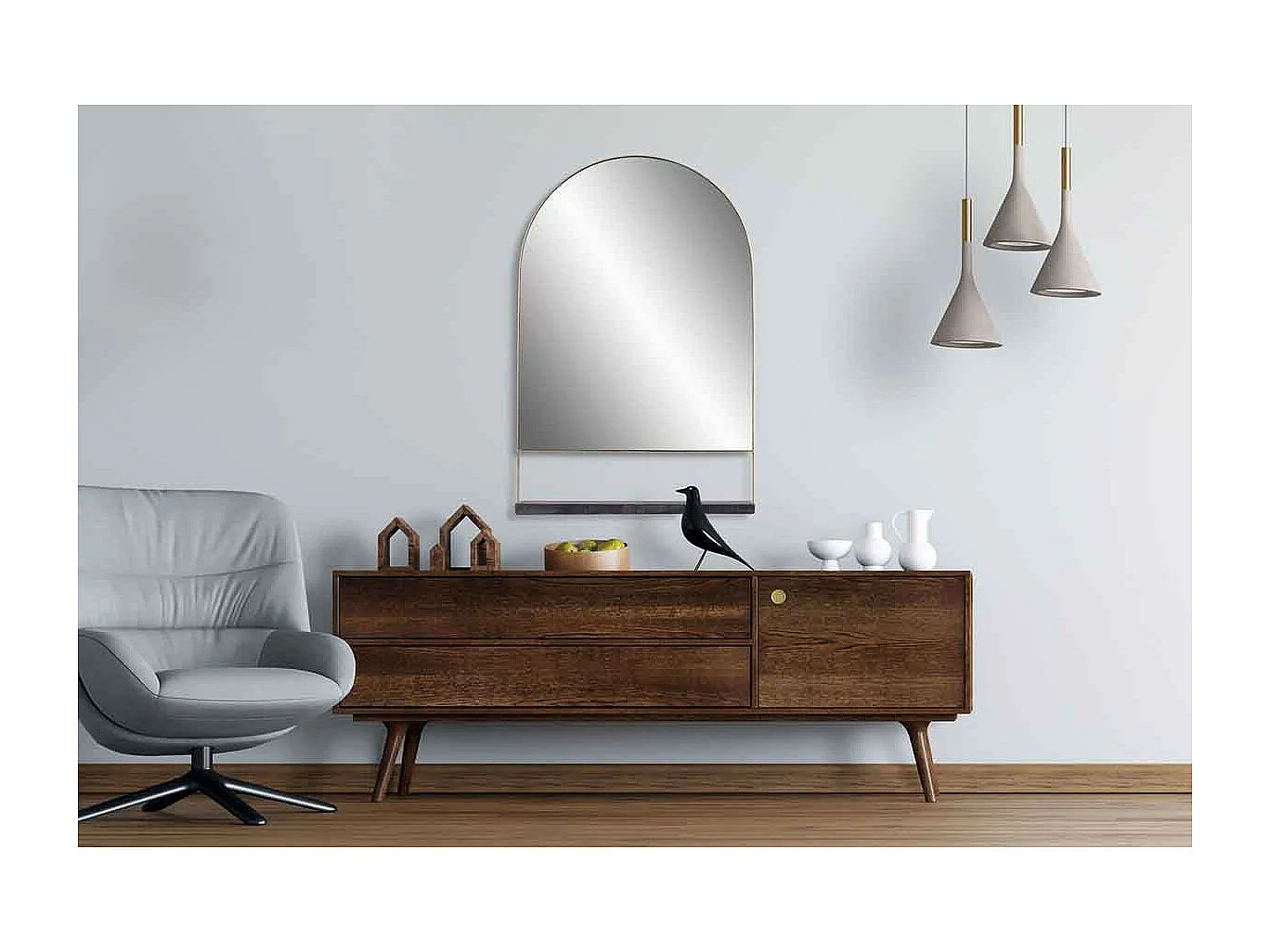 Miroir Mural & Étagère Design "Doha" 69cm Noir