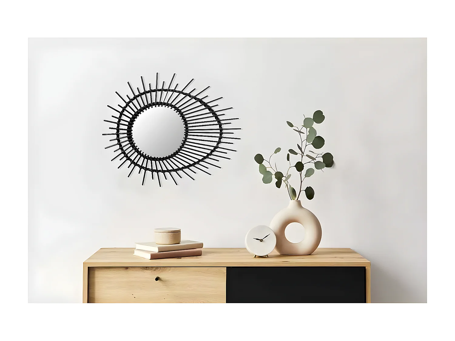 Miroir Mural Design en Rotin "Aina" 58cm Noir
