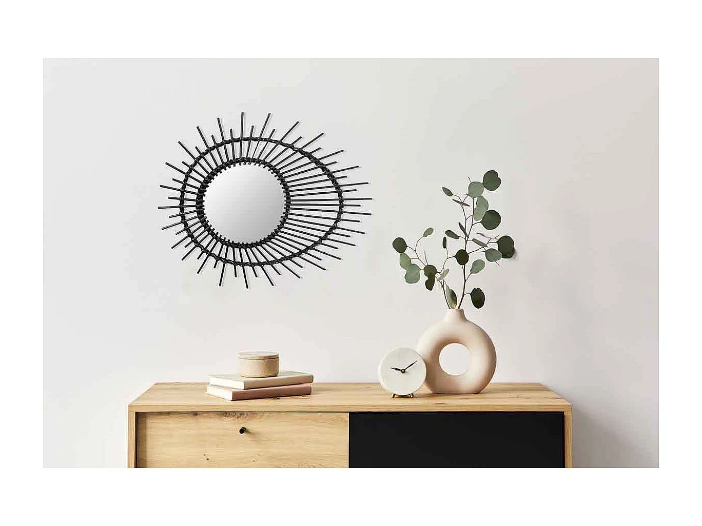 Miroir Mural Design en Rotin "Aina" 58cm Noir