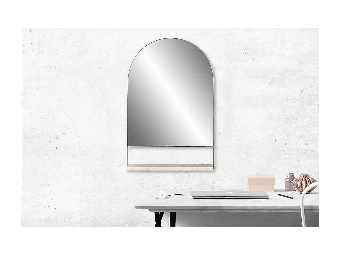 Miroir Mural & Étagère Design "Doha" 69cm Blanc